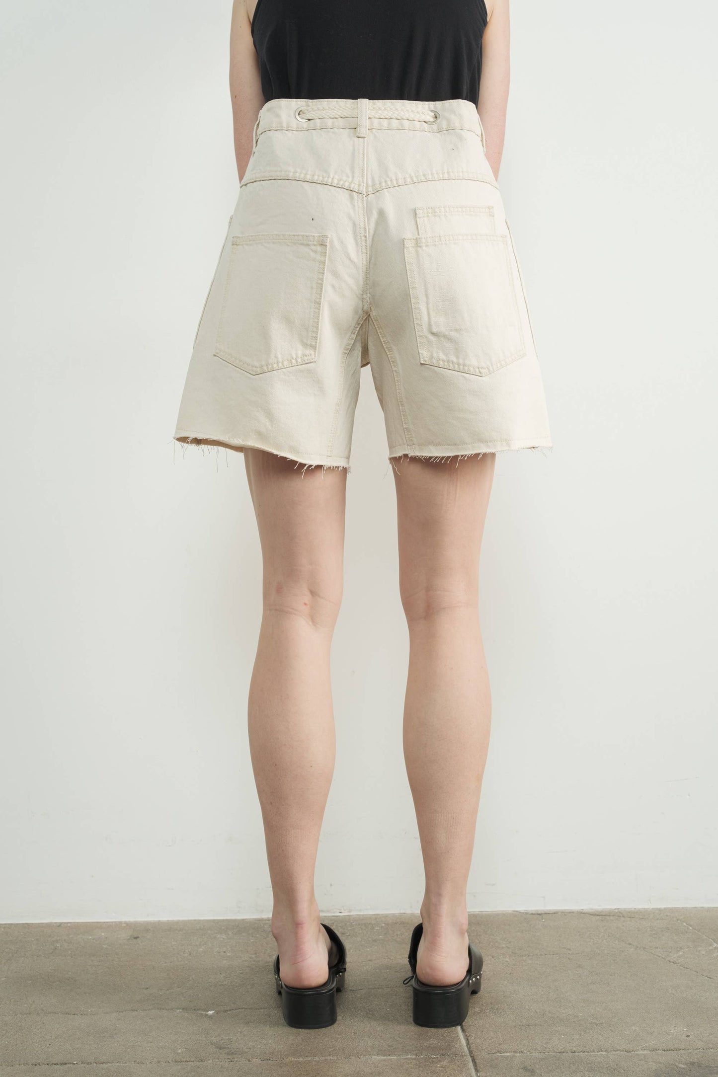 Vintage Washed Denim Shorts w/ Grommet Waist
