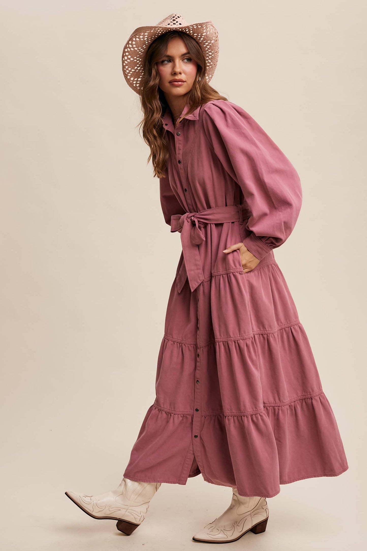 Utility Tiered Denim Midi Dress LD1509