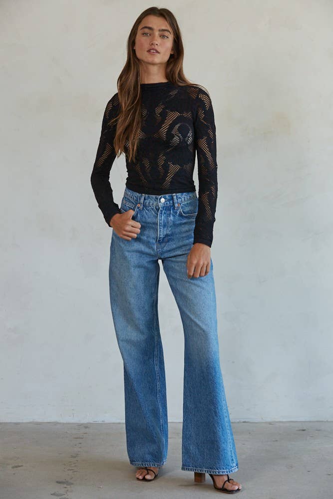 Seamless Jacquard Mock Neck Long Sleeve Top