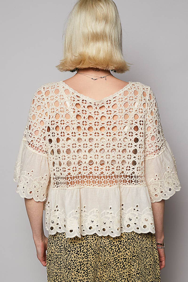 Floral Eyelet Cropped Blouse