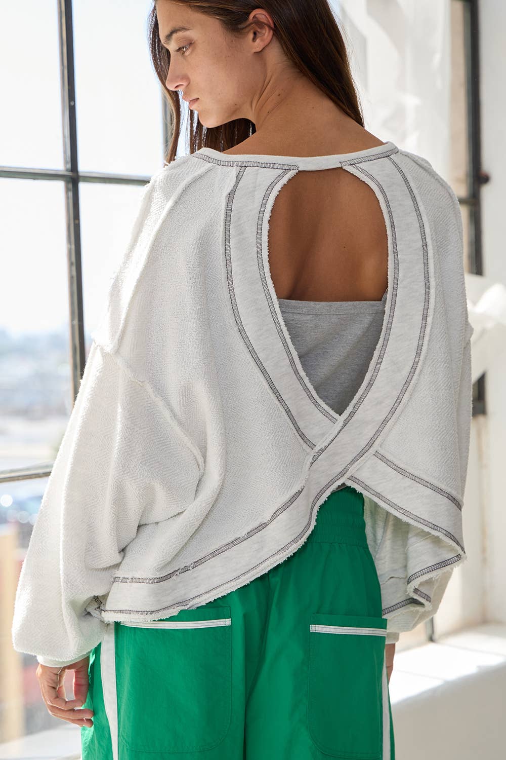 Open Back Oversize Reverse Stitched Top