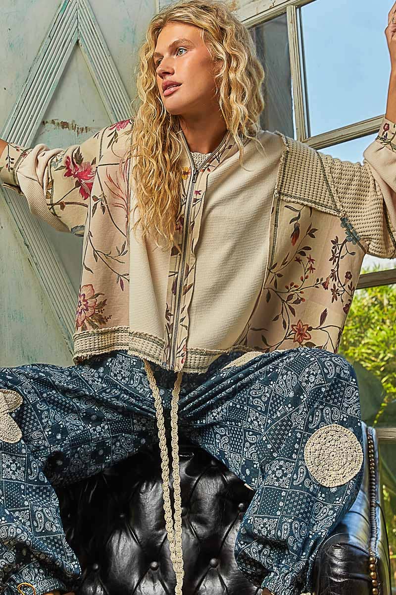 Floral Panel Knit Hoodie