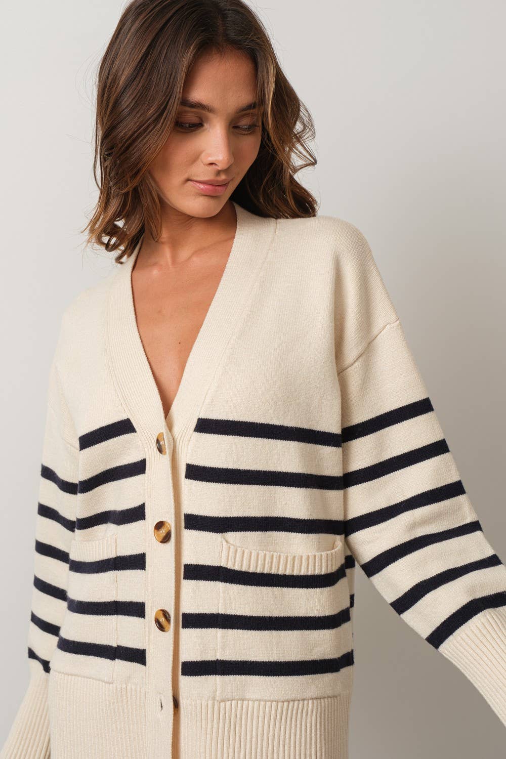 Ivory & Navy Striped Cardigan