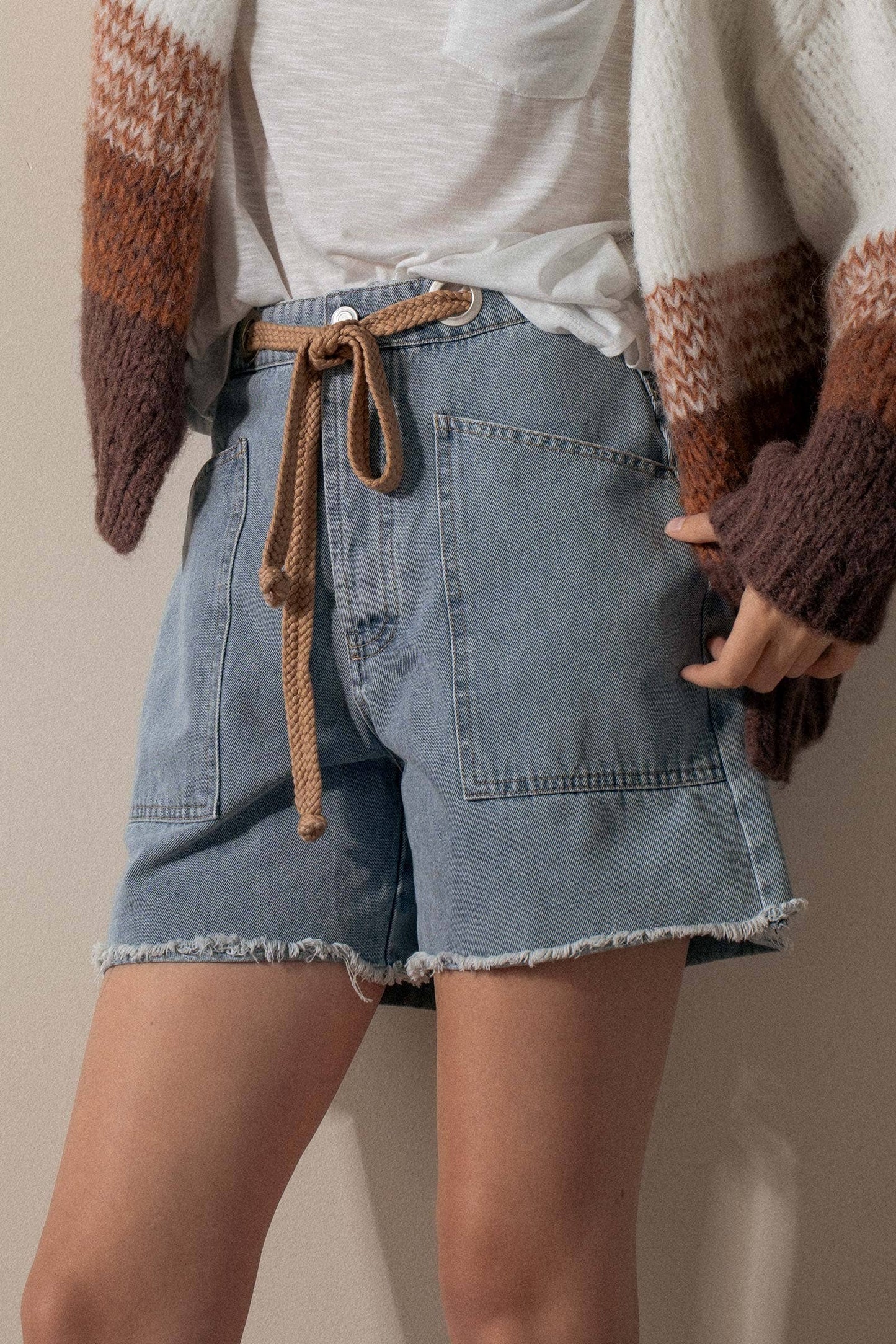 High-Waisted Frayed Hem Denim Shorts