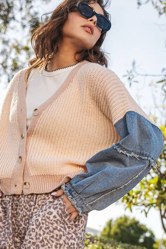 Ivory Contrast Knit Cardigan