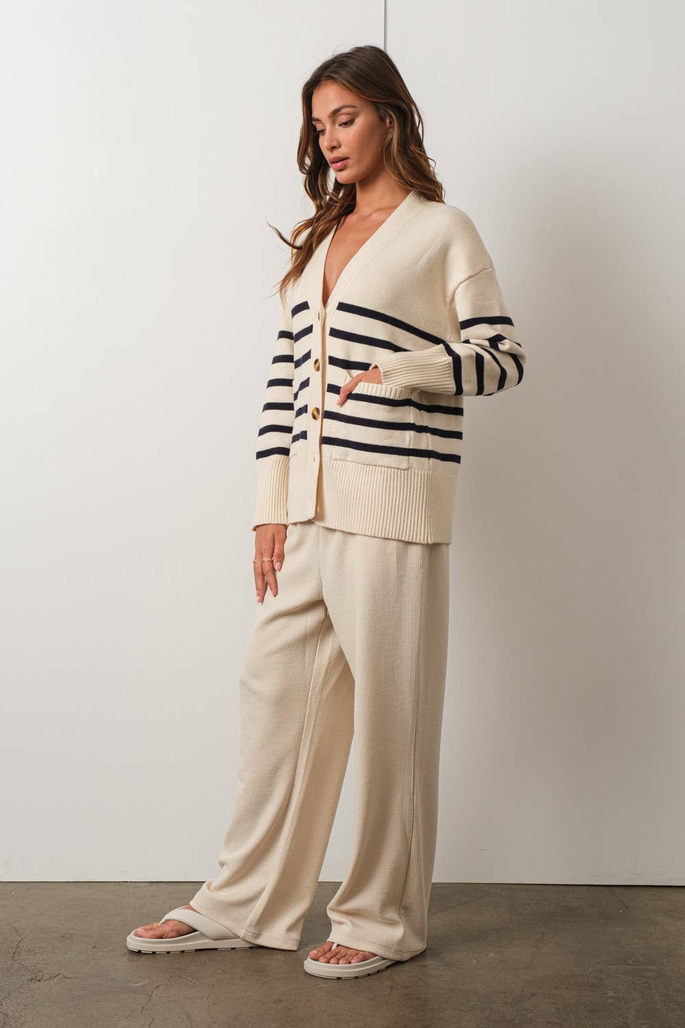 Ivory & Navy Striped Cardigan