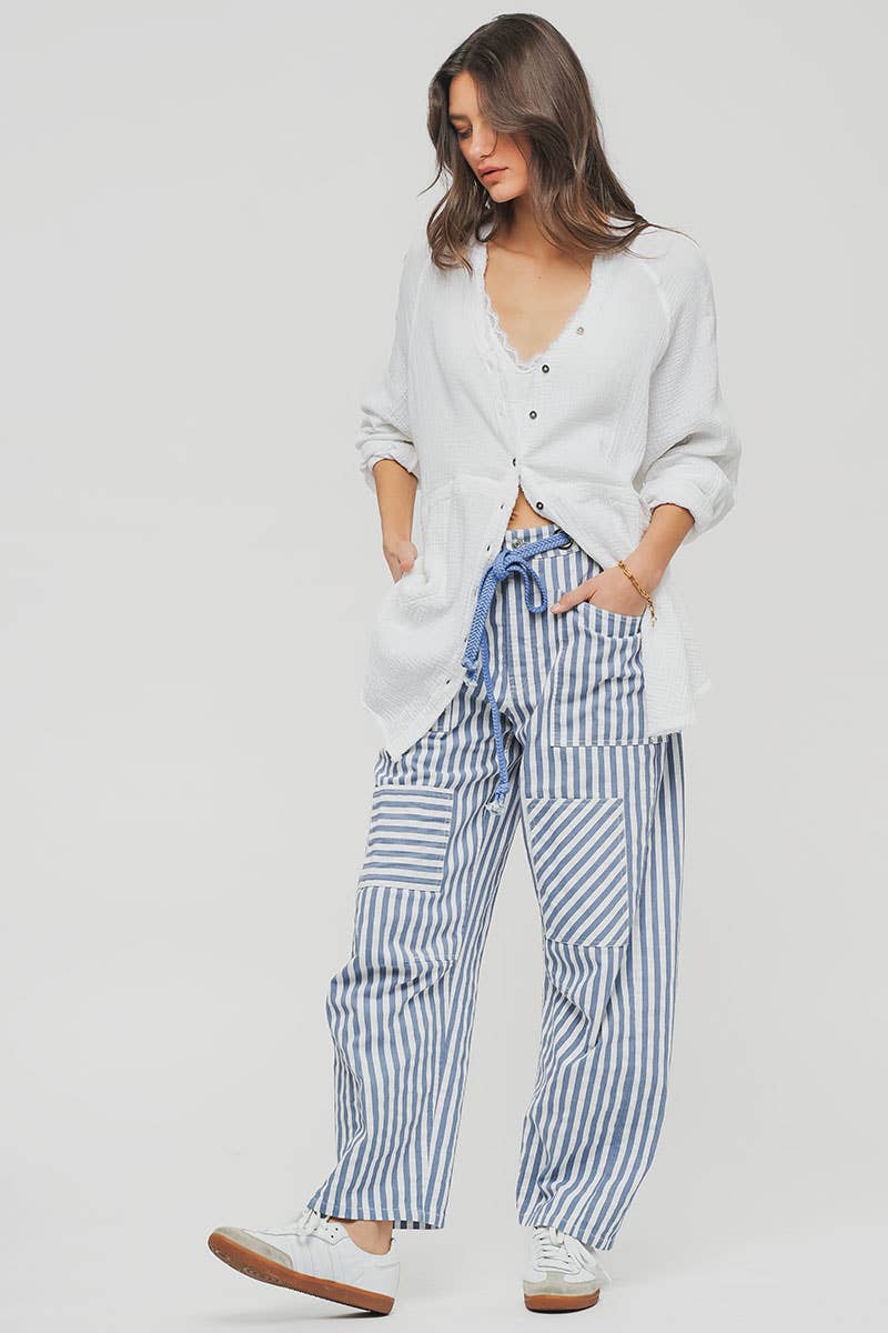 Railroad Striped Patch Pocket Spring Utility Pants