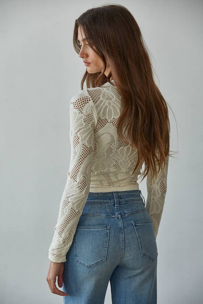 Seamless Jacquard Mock Neck Long Sleeve Top
