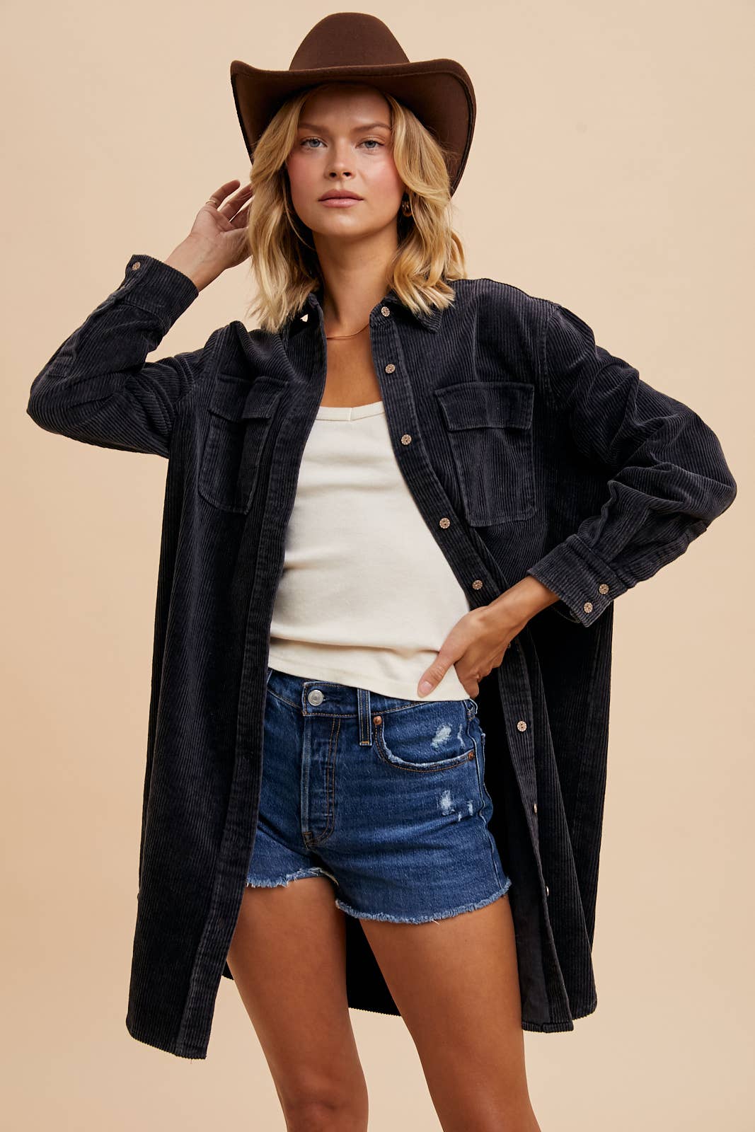Garment Washed Corduroy Duster Jacket
