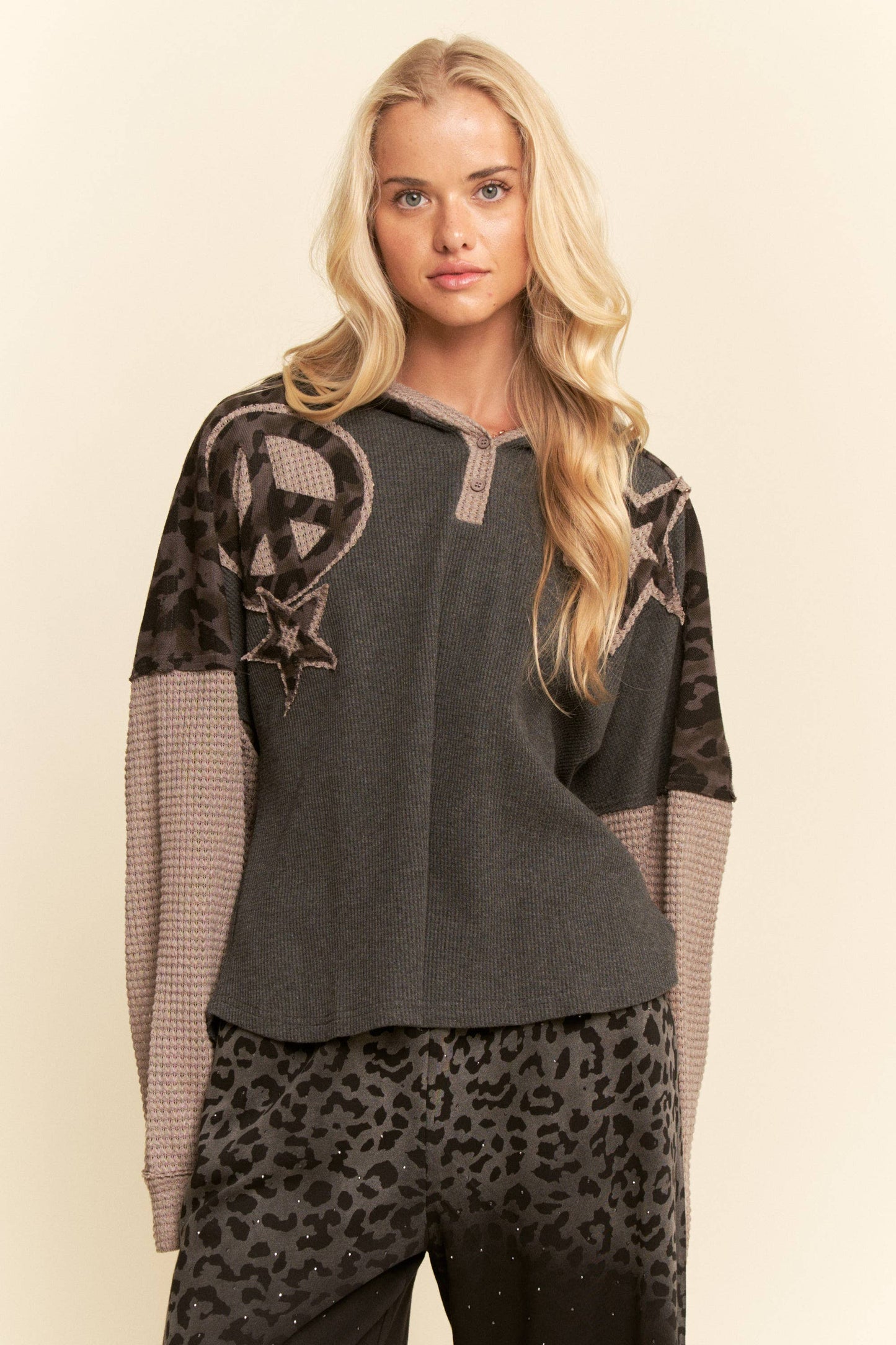 Star & Peace Patchwork Hoodie