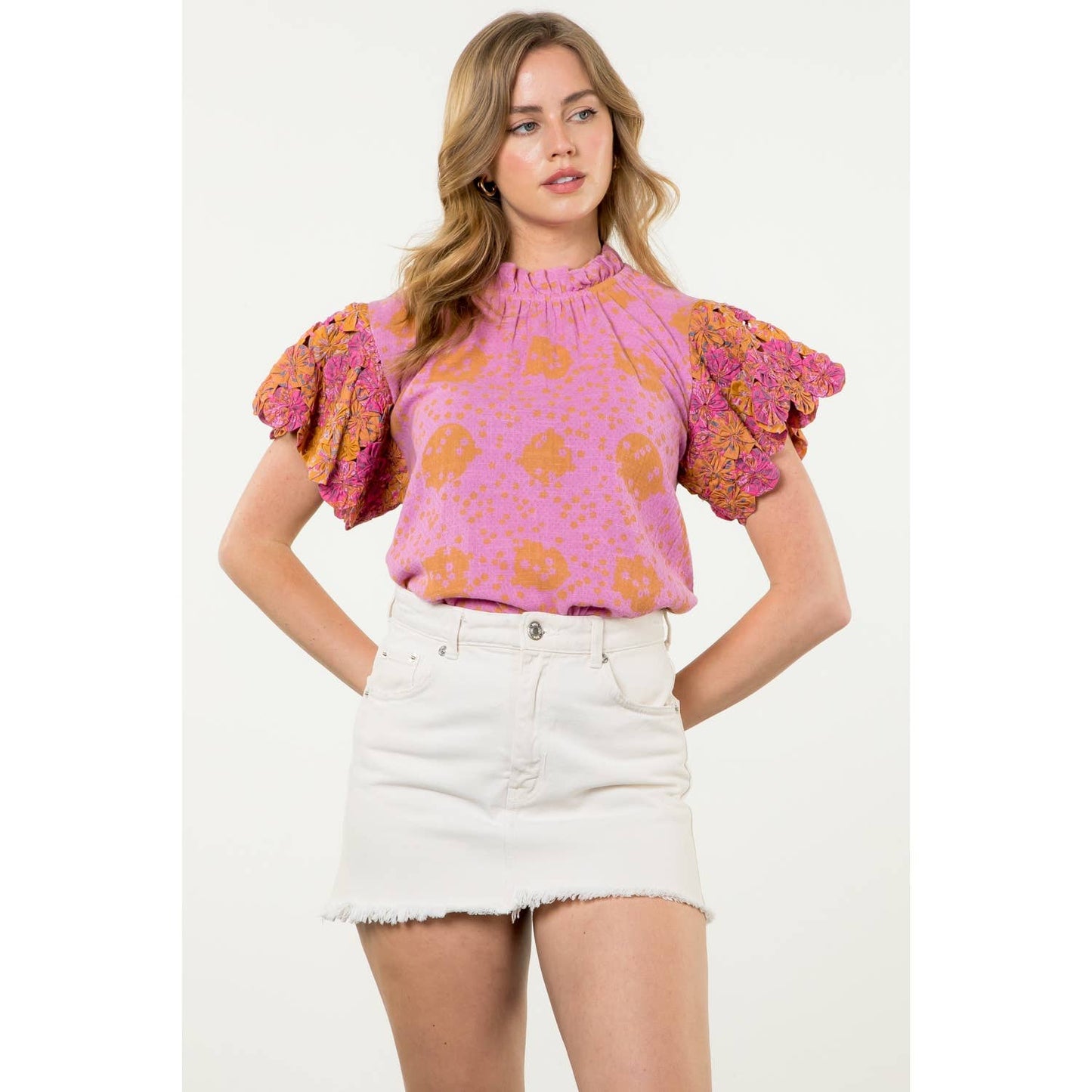 Handmade Flower Embellished Sleeve Top