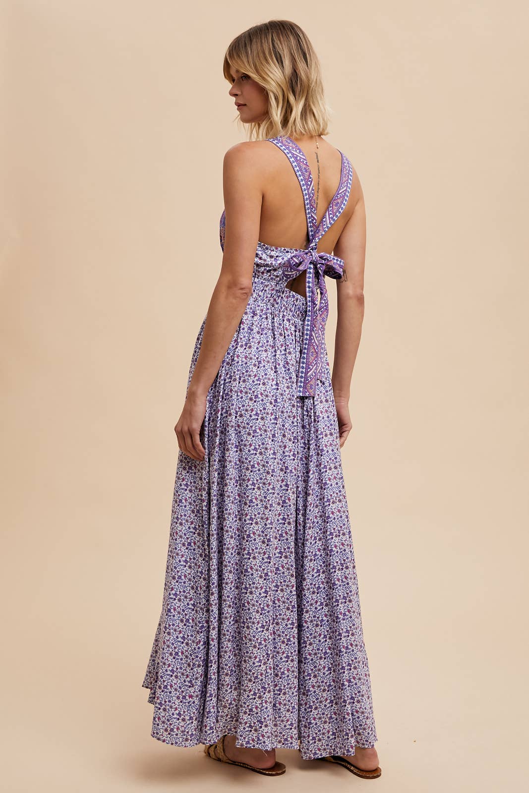 Border Print V-Neck Maxi Dress