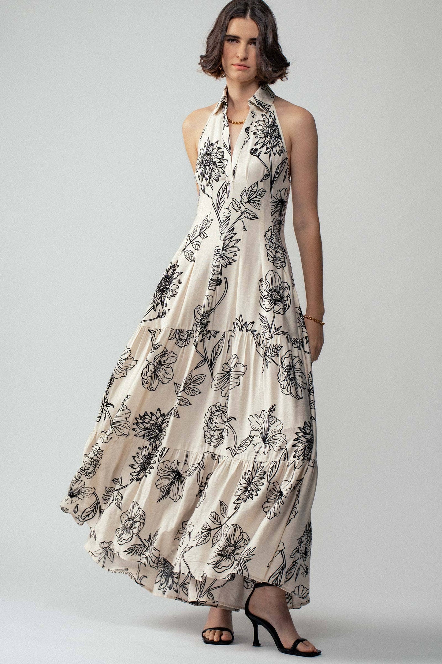 Halter Tiered Floral Maxi Dress