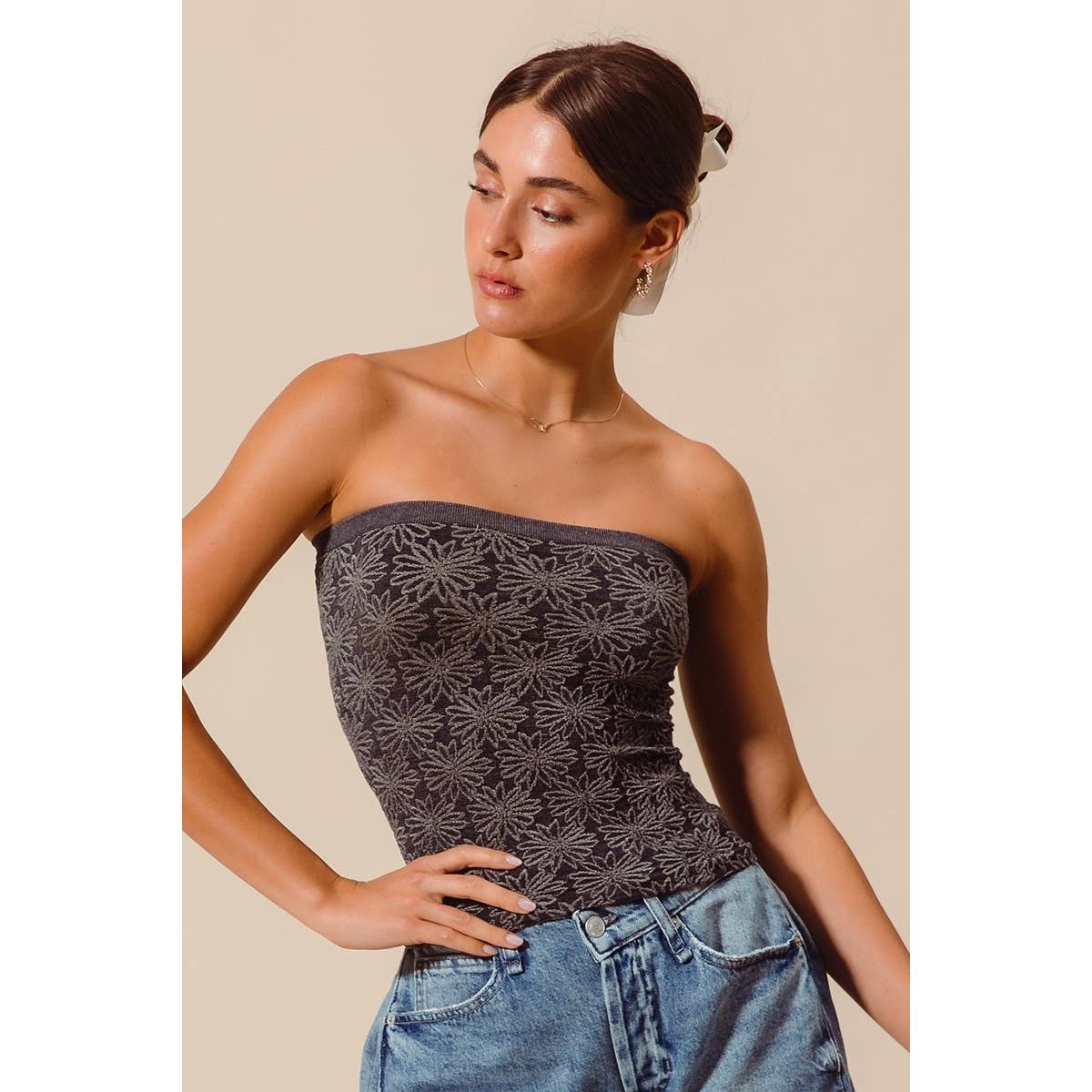 Jacquard Floral Seamless Tube Top