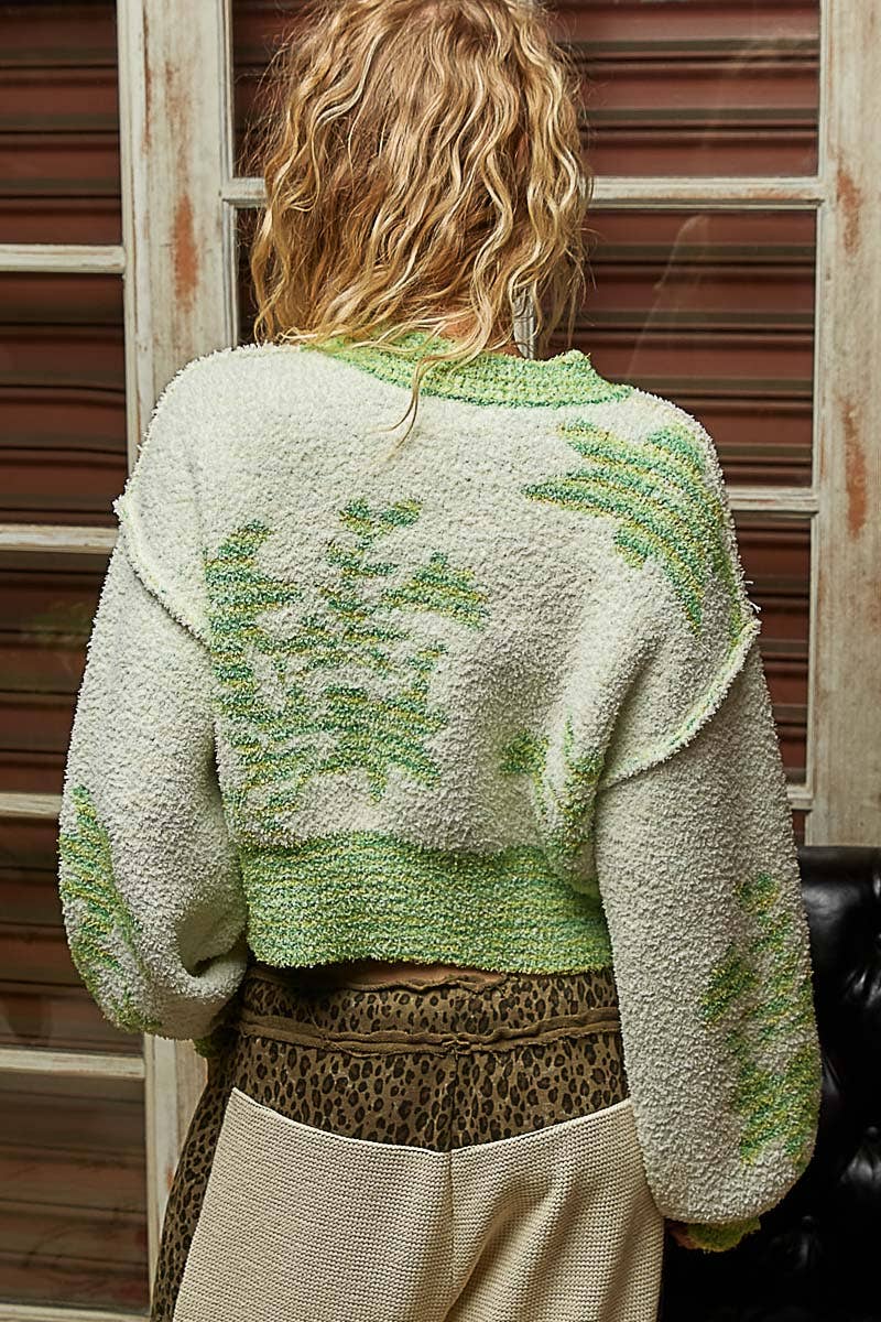 Mock Neck Lime & Cream Cropped Sweater