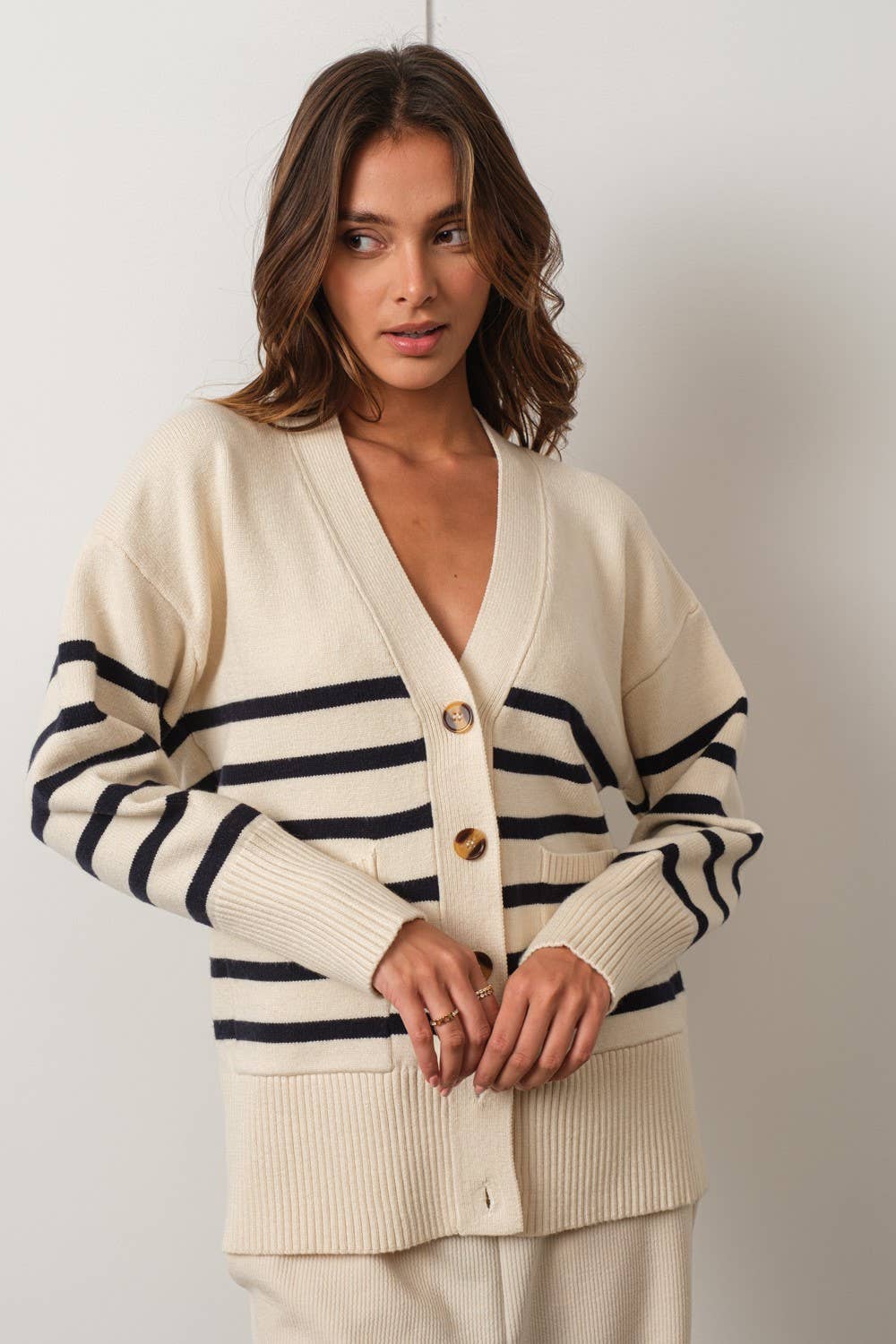 Ivory & Navy Striped Cardigan