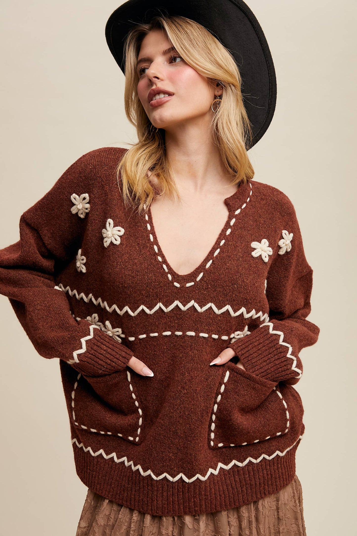 Floral Embroidered Knit Sweater