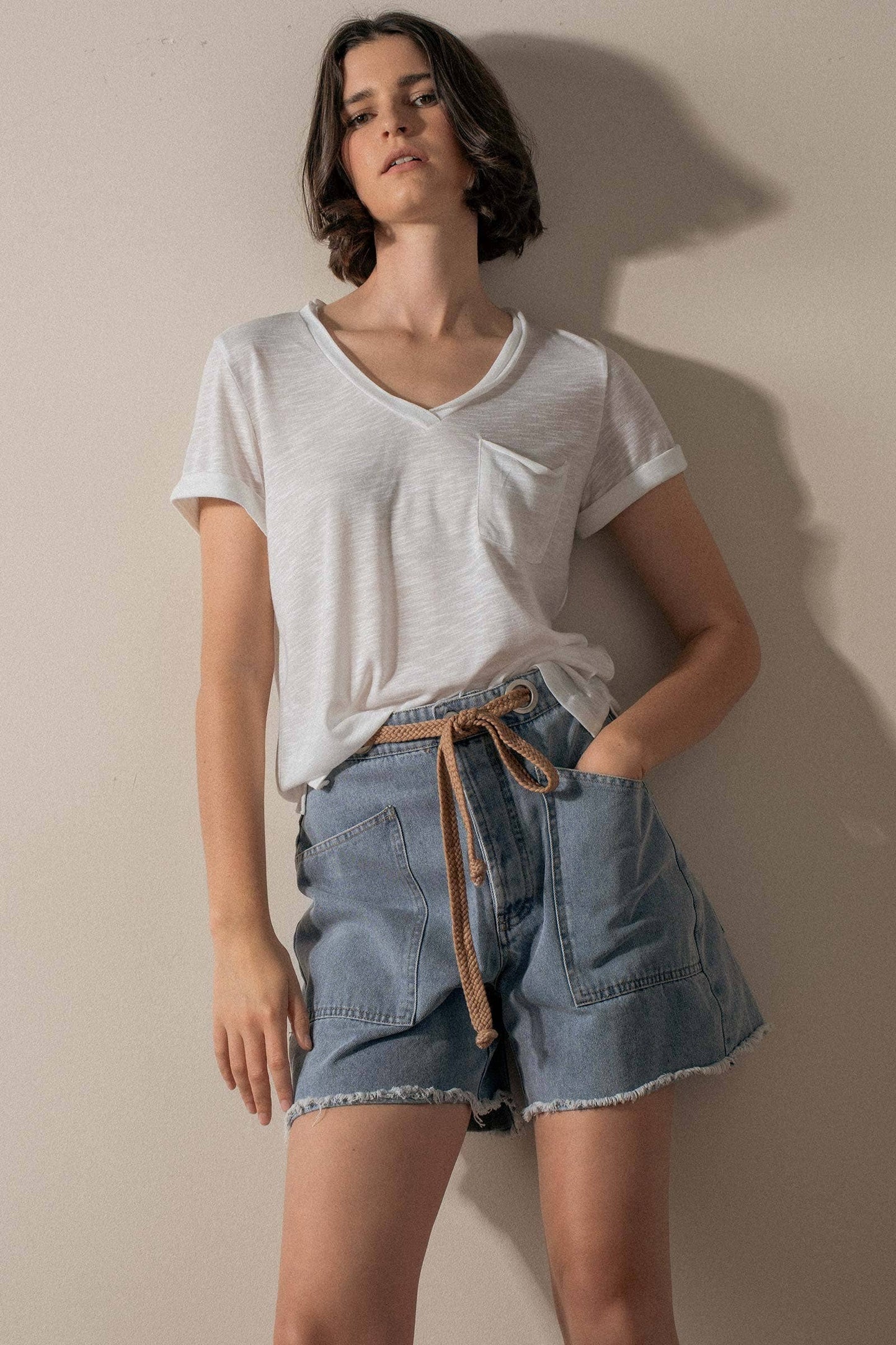 High-Waisted Frayed Hem Denim Shorts