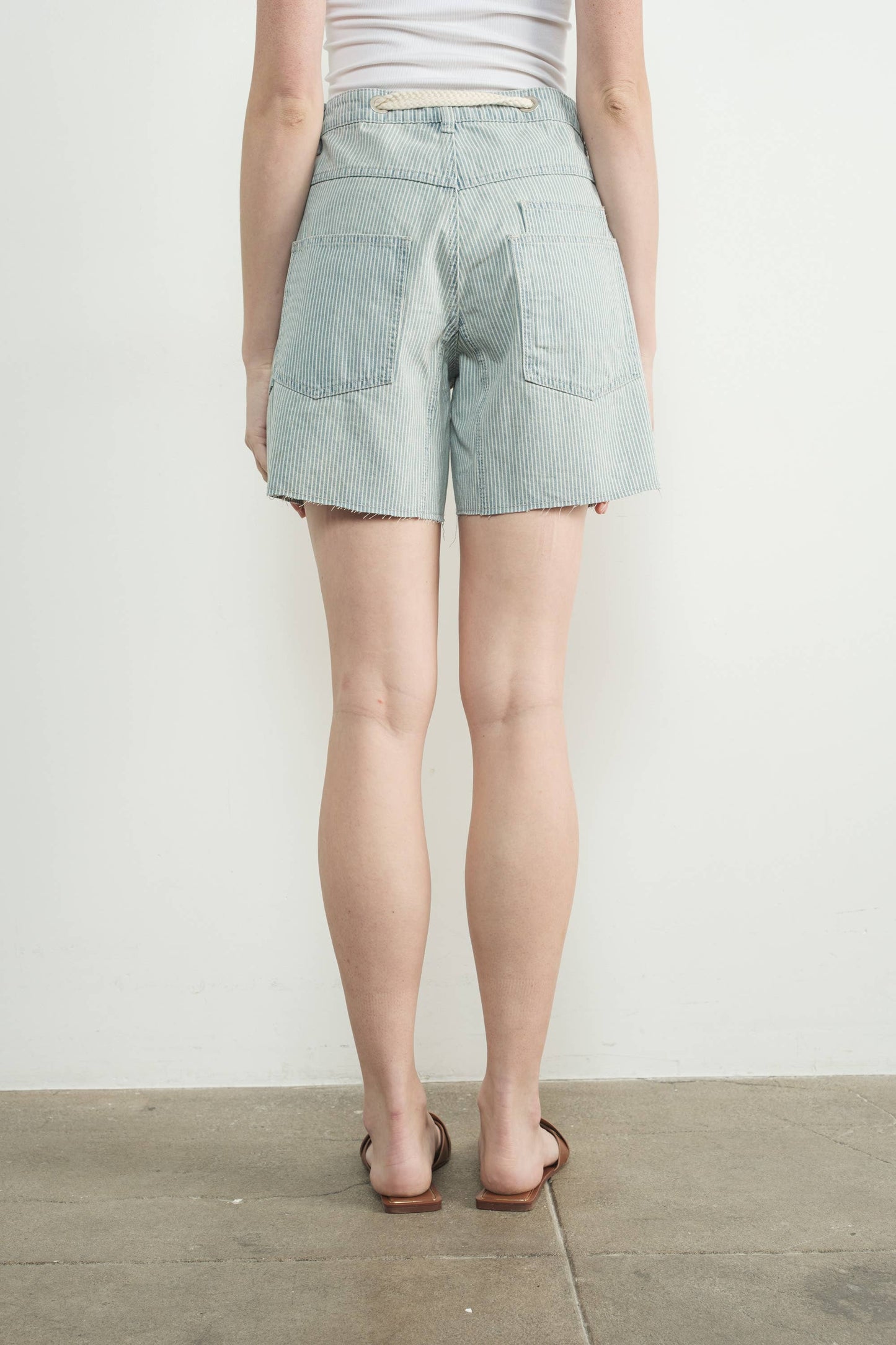 Vintage Washed Denim Shorts w/ Grommet Waist