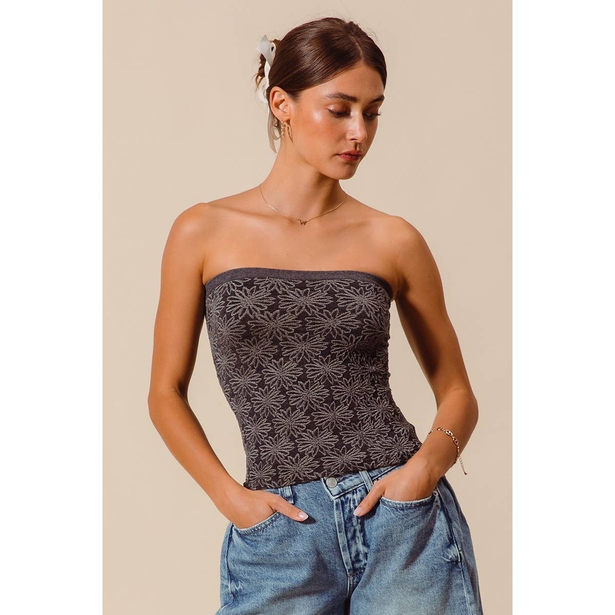 Jacquard Floral Seamless Tube Top