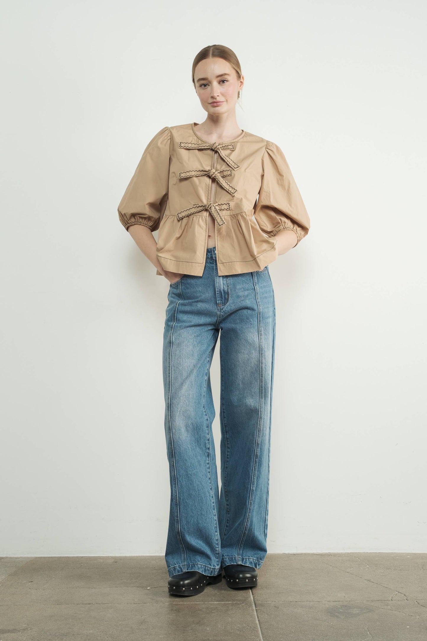 Seam Detail High Waist Wide Leg Jeans