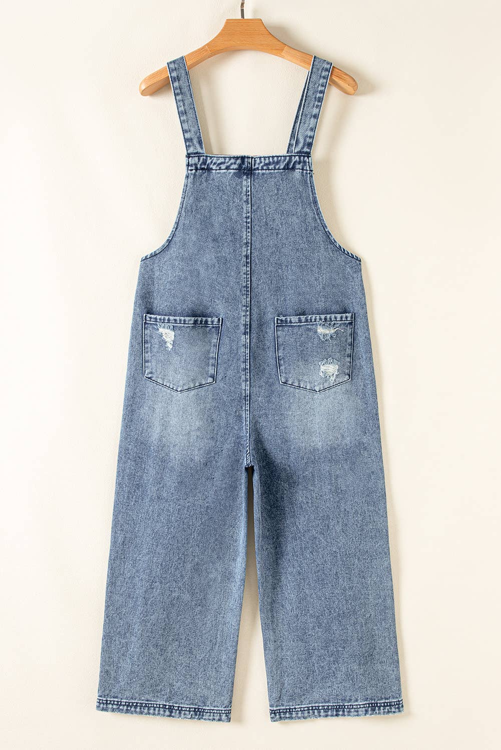 Distressed Capri Denim Overalls