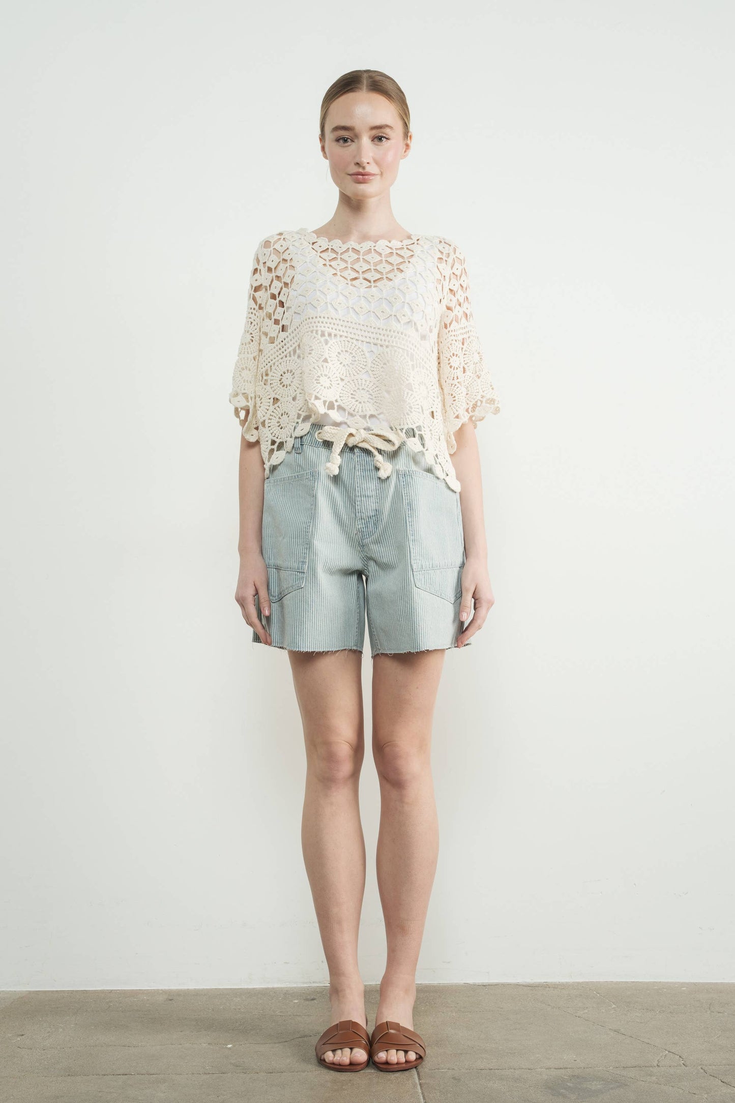 Vintage Washed Denim Shorts w/ Grommet Waist