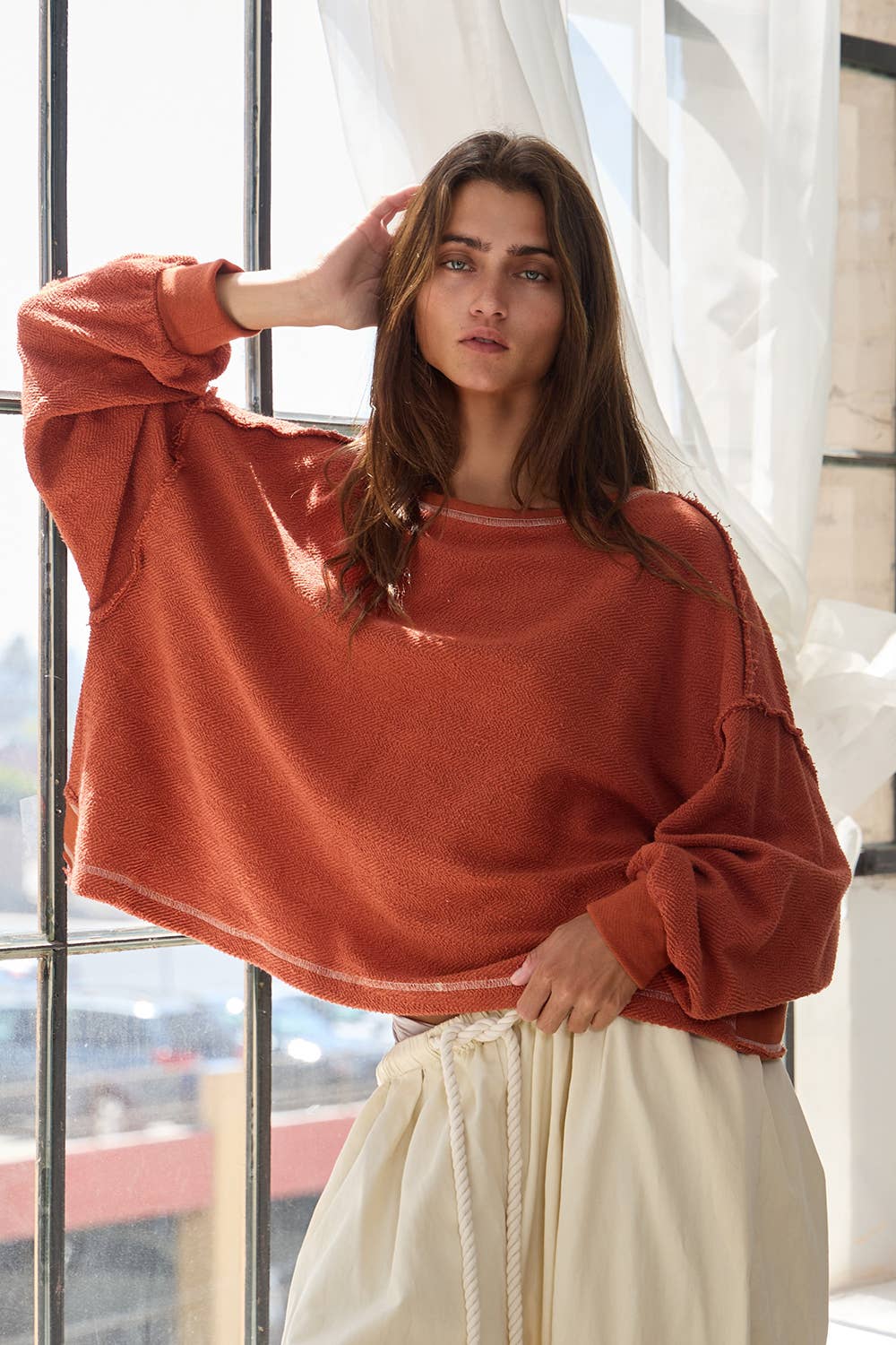 Open Back Oversize Reverse Stitched Top