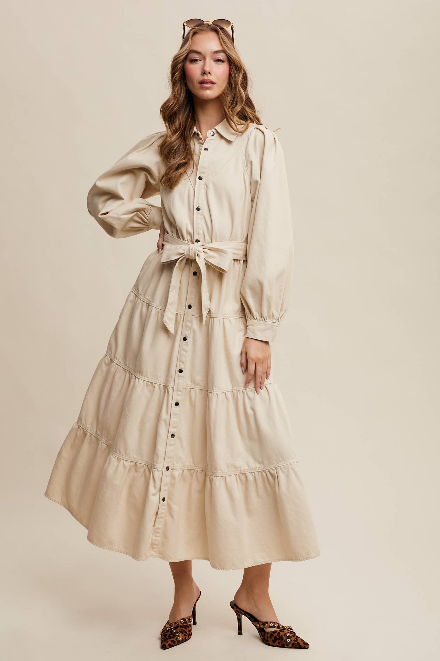 Utility Tiered Denim Midi Dress LD1509