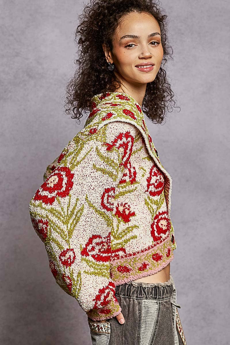 V-neck ruffles point floral Beber sweater cardigan top
