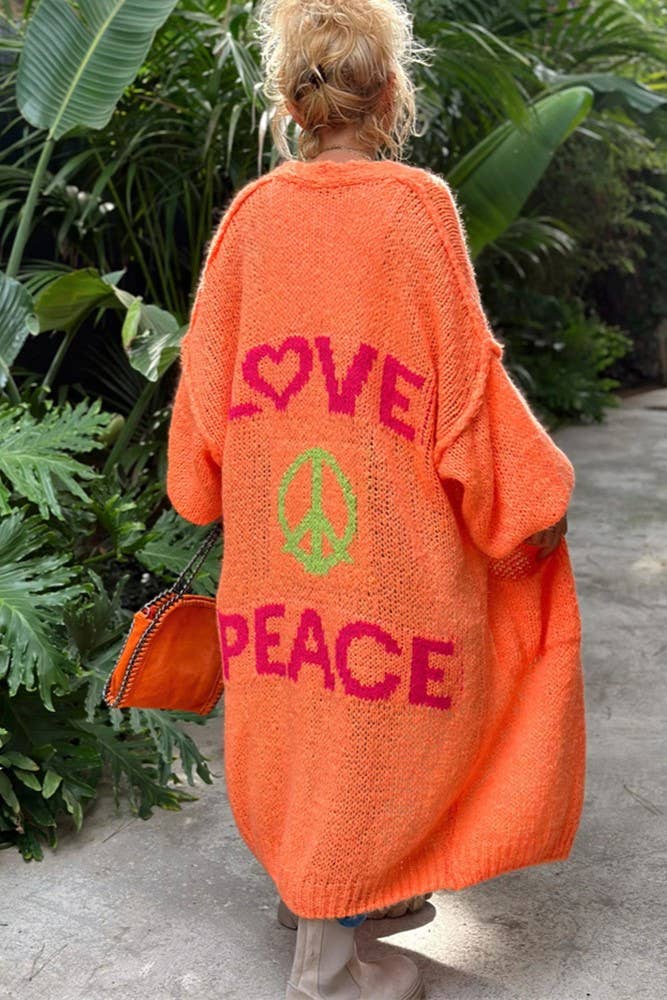 "Love & Peace" Exposed Seam Knit Cardigan