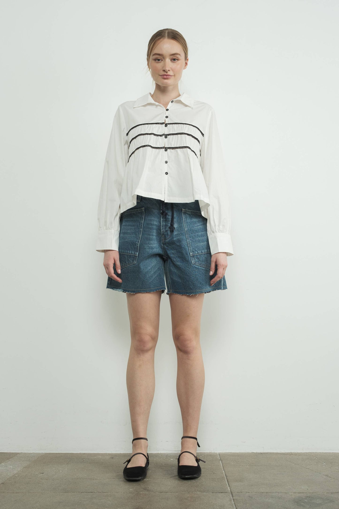 Vintage Washed Denim Shorts w/ Grommet Waist