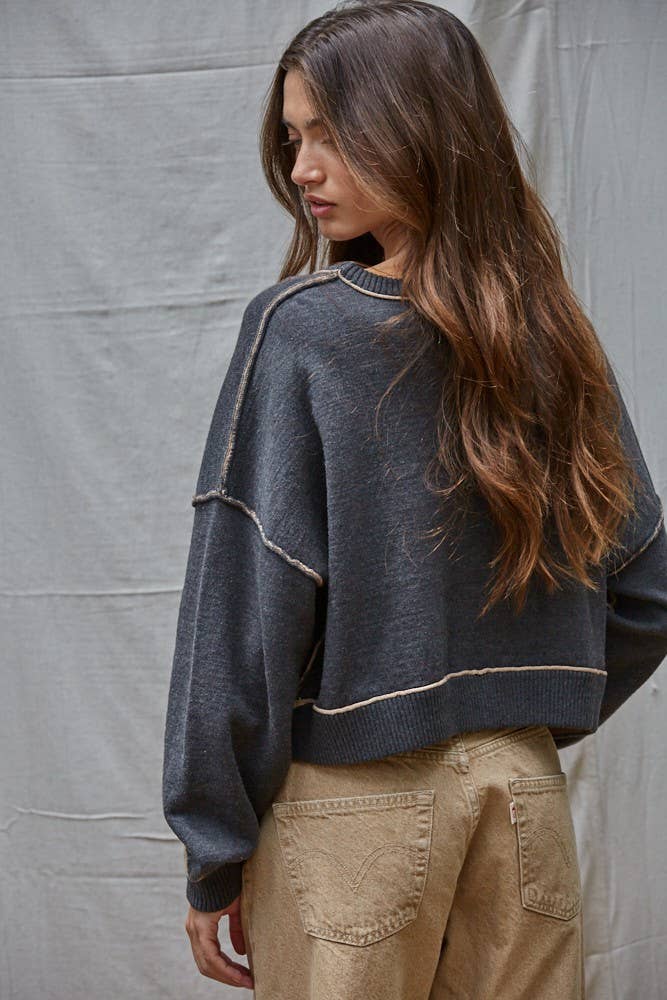 Contrast Seam Cropped Sweater