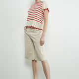 MAS3129 STRIPED CROCHET S/S SWEATER