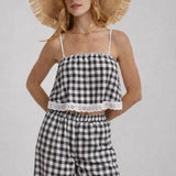 GINGHAM CHECK CROPPED CAMI TOP AND WIDE LEG PANTS SUMMER SET