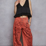 Floral Embroidered Twill Pants