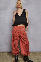 Floral Embroidered Twill Pants