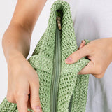 Solid Crochet Straw Tote Bag