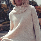 Ribbed Knit Sweater & Hooded Scarf Set