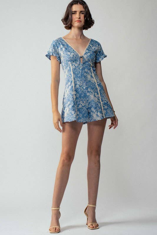 Embroidered Flutter Sleeve Romper