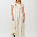 Floral Lace Smocked Bodice Maxi Dress