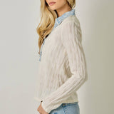 61698 Denim Mix Textured Knit Henley Top
