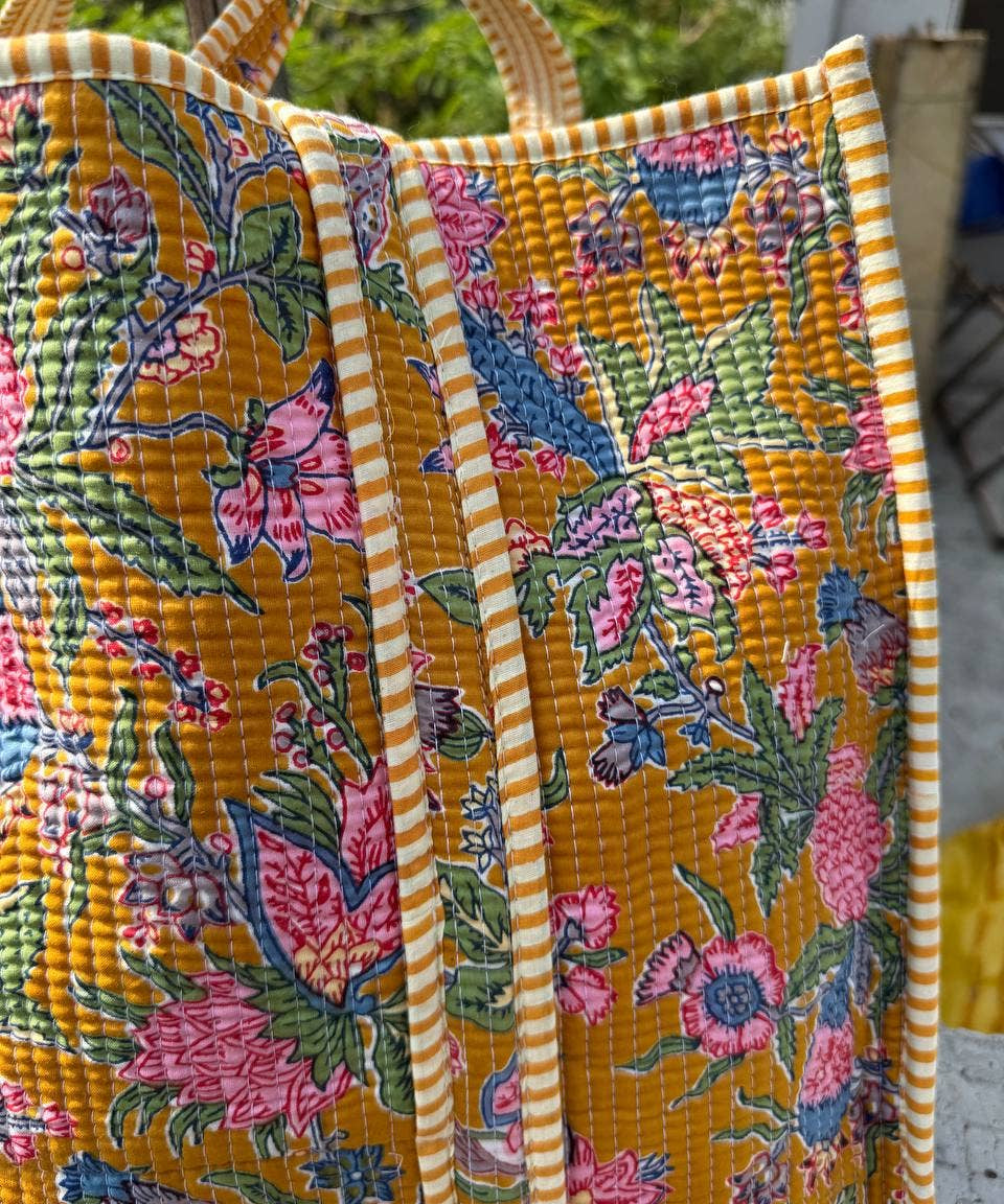 Floral Print Cotton Tote Bag
