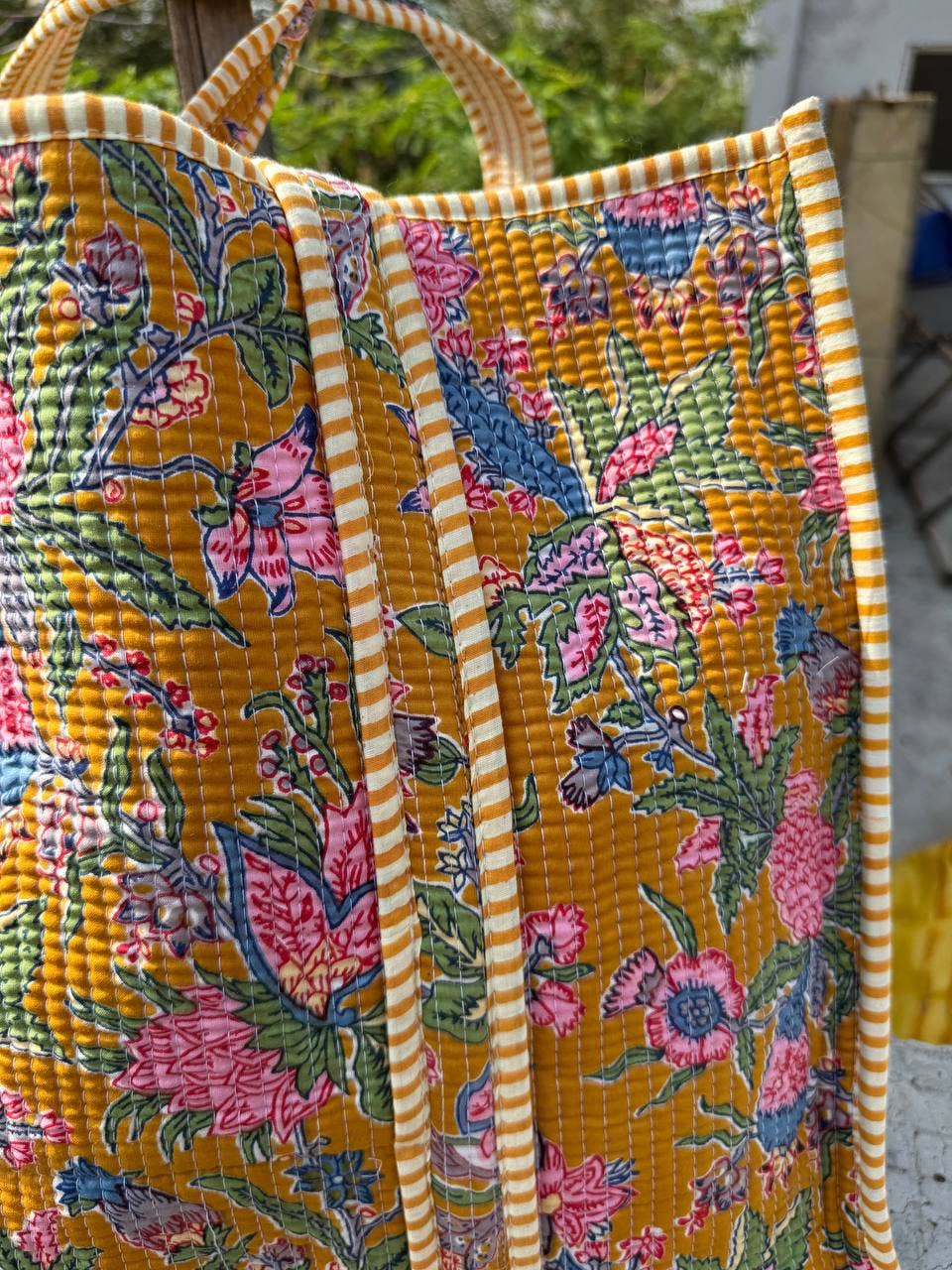 Floral Print Cotton Tote Bag