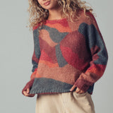 Abstract Pattern Boxy Fuzzy Knit Sweater