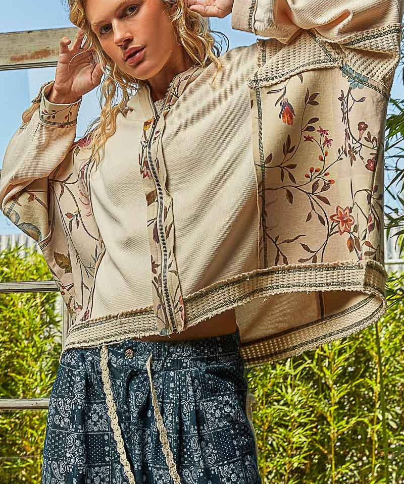 Floral Panel Knit Hoodie