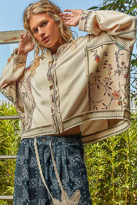 Floral Panel Knit Hoodie