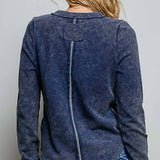 Vintage Washing Solid Peace Stud Outseam Thermal Knit Top