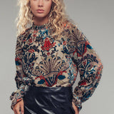 Burnout Velvet Smocked Mock Neck Blouse