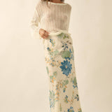 Textured Floral-Print Bias-Cut Maxi Skirt